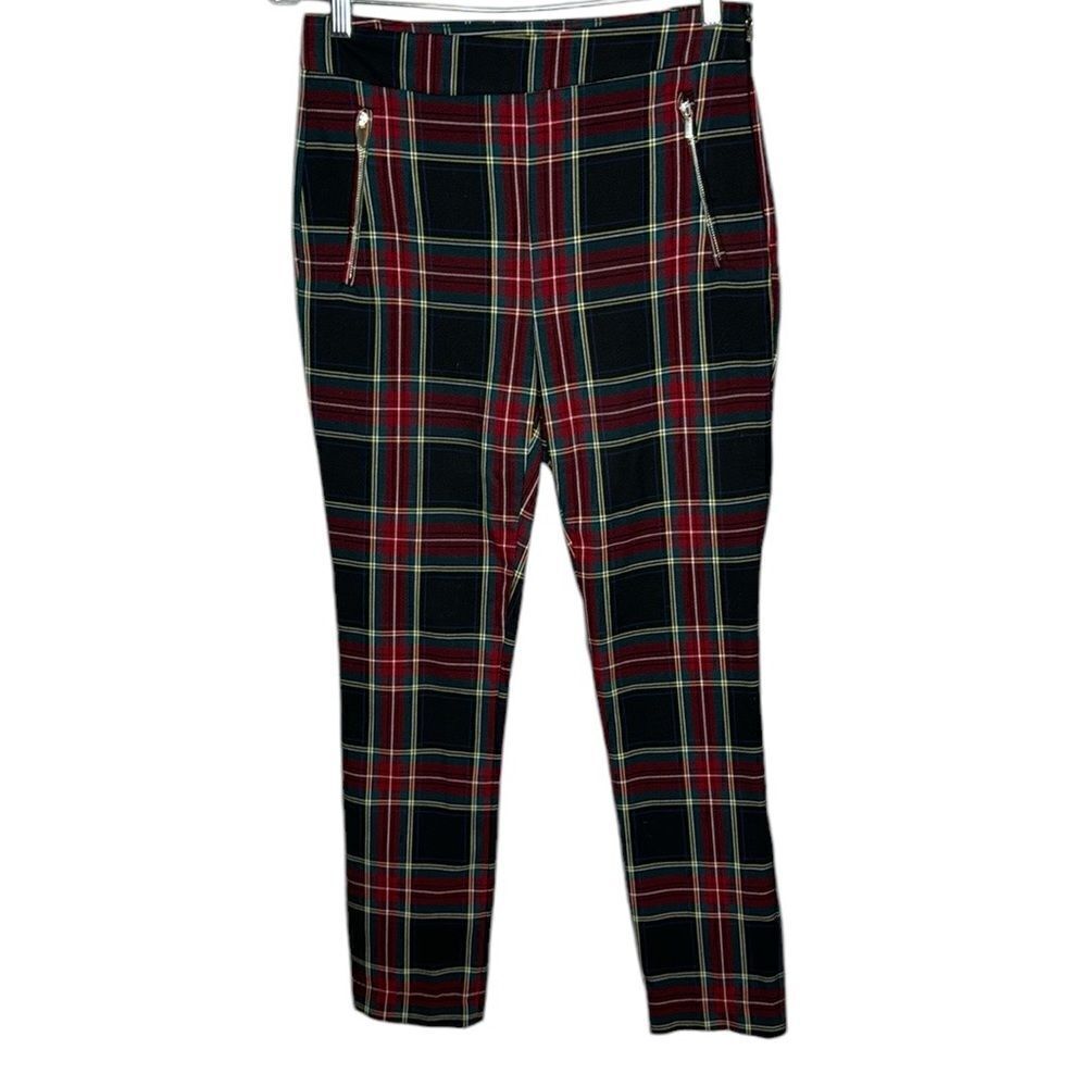 Zara‎ Red Plaid Side Zipper Trousers. Size Small.